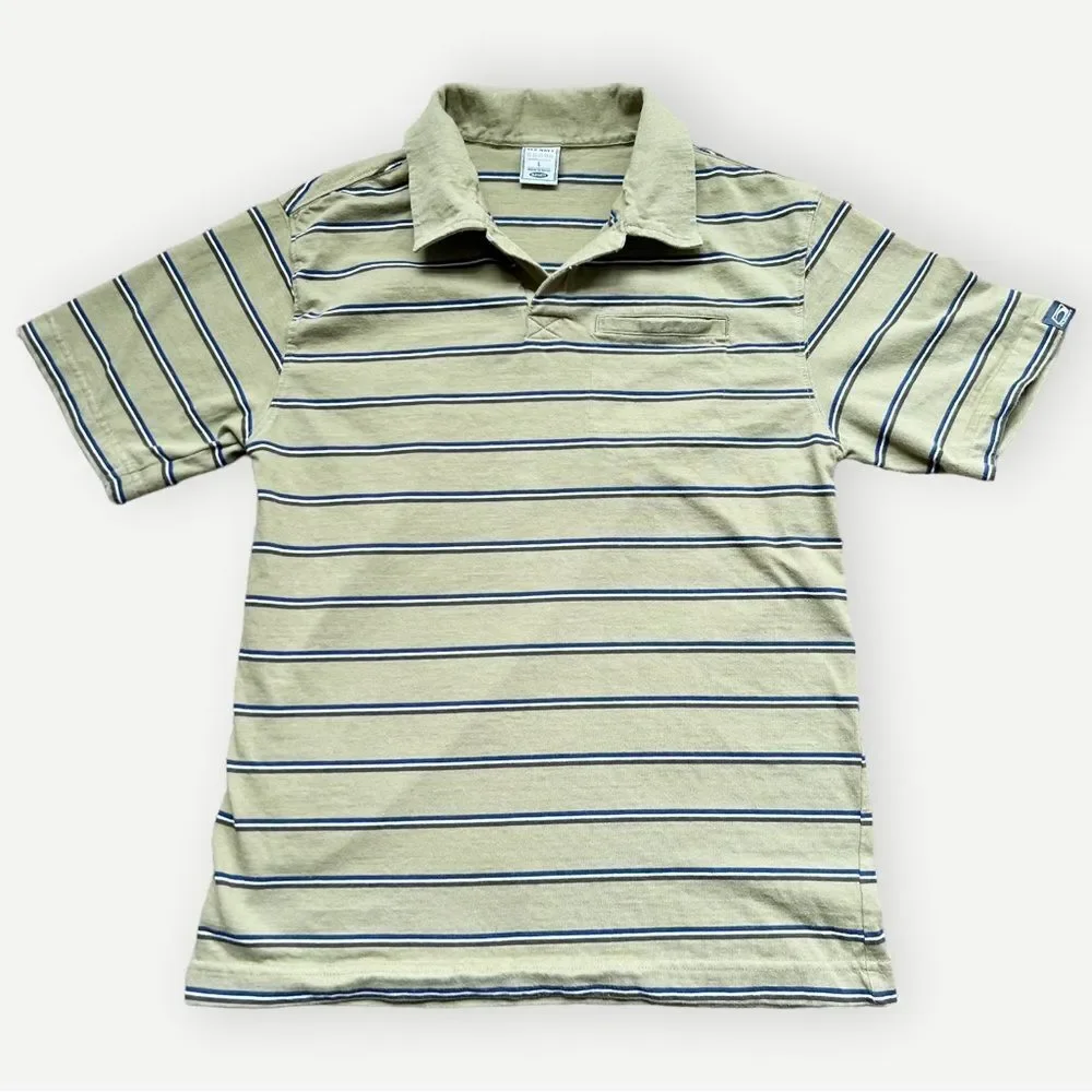 Old Navy Boys Green & Blue Striped Short Sleeve Cotton Polo Shirt. Tee. Large.